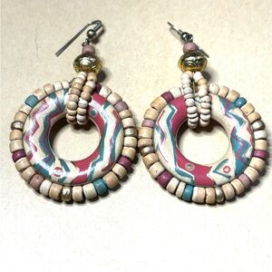 Bohemian Pink and Cream Beaded Hoop Earrings